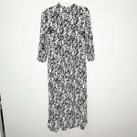 ZARA Womens Dress V-Neck 3/4 Sleeve Midi Length Splatter Pattern Black White S - Picture 3 of 5